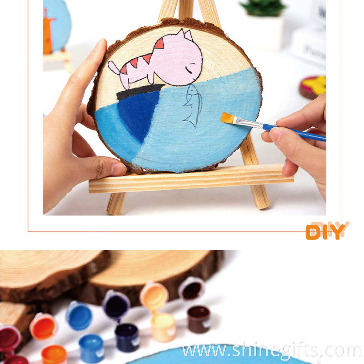 Pretty Design Kids Toy Set Craft Painting Round Natural Pine Wooden Slices Kids Painting